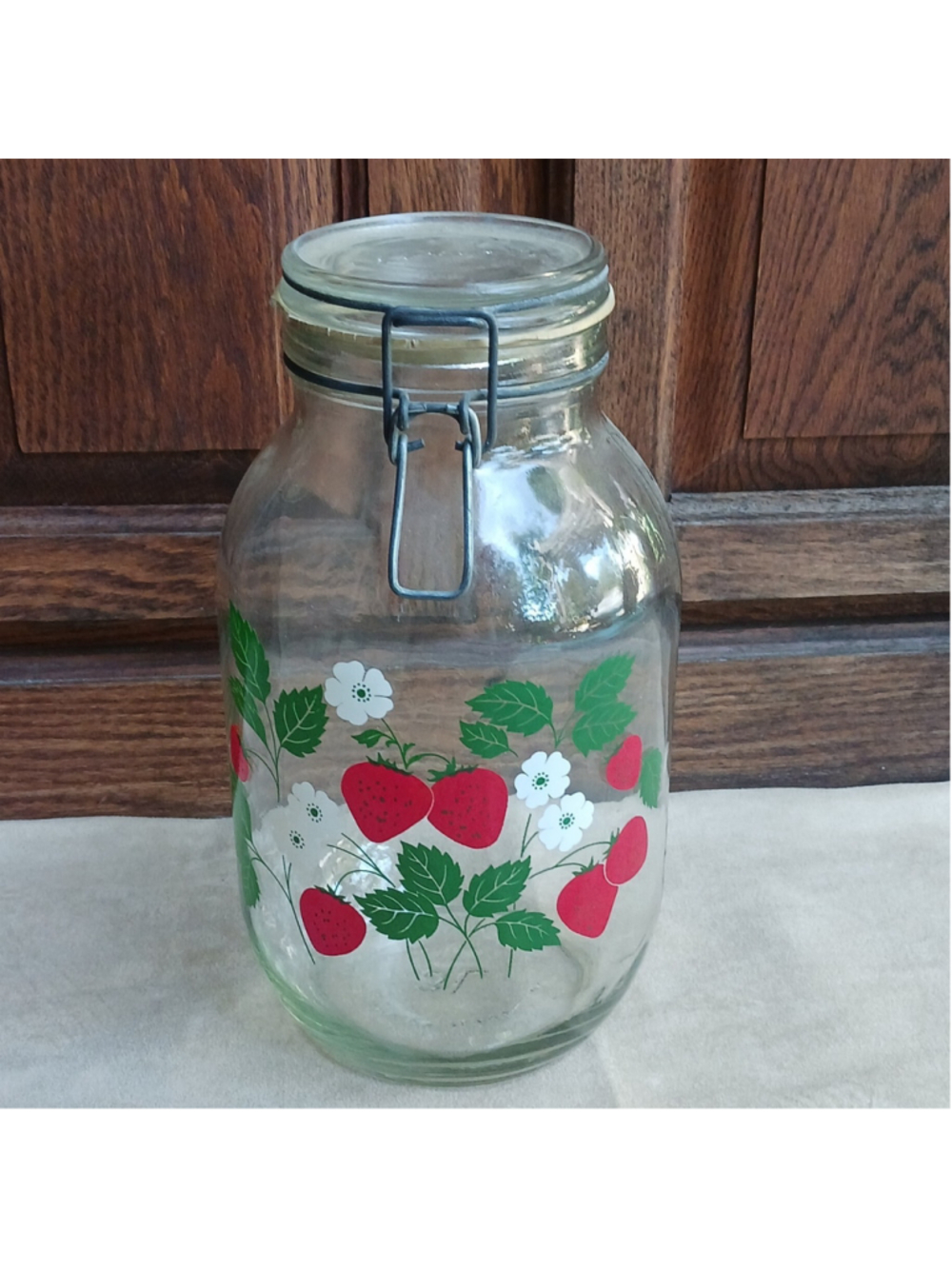 VTG Le Parfait Super 3L Glass Swing Top Canister Jar Strawberry Cottagecore